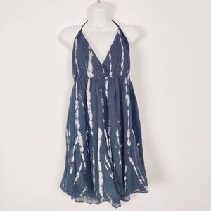 Zara Blue Tie-Dye Halter Neck Summer Dress - Size XL Cotton Beaded NEW